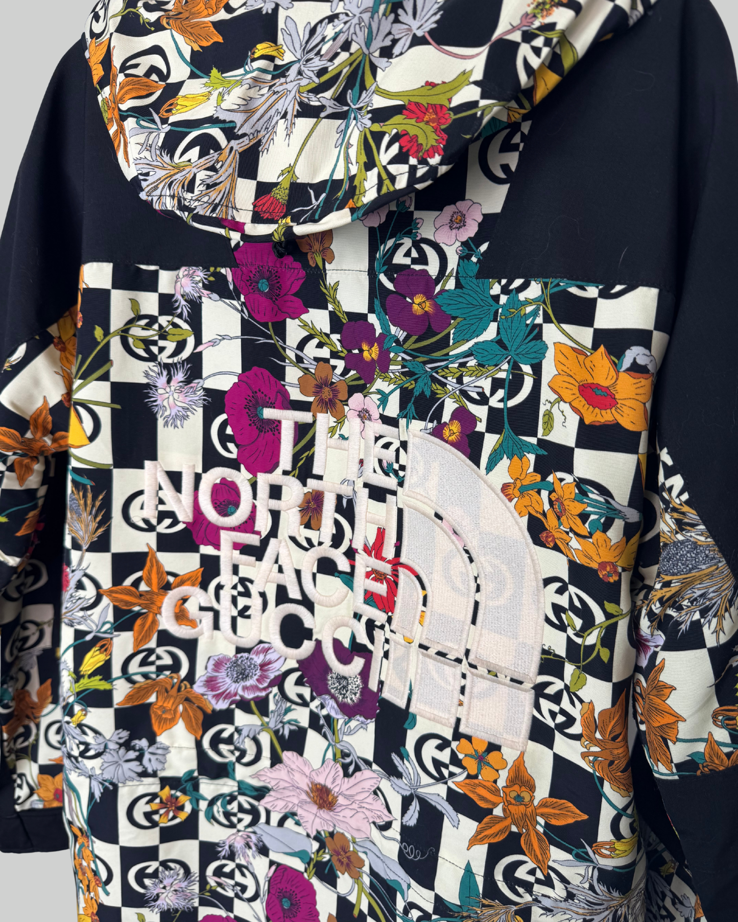North Face Gucci Black w Monogram Floral Zip Up Jacket w Hood