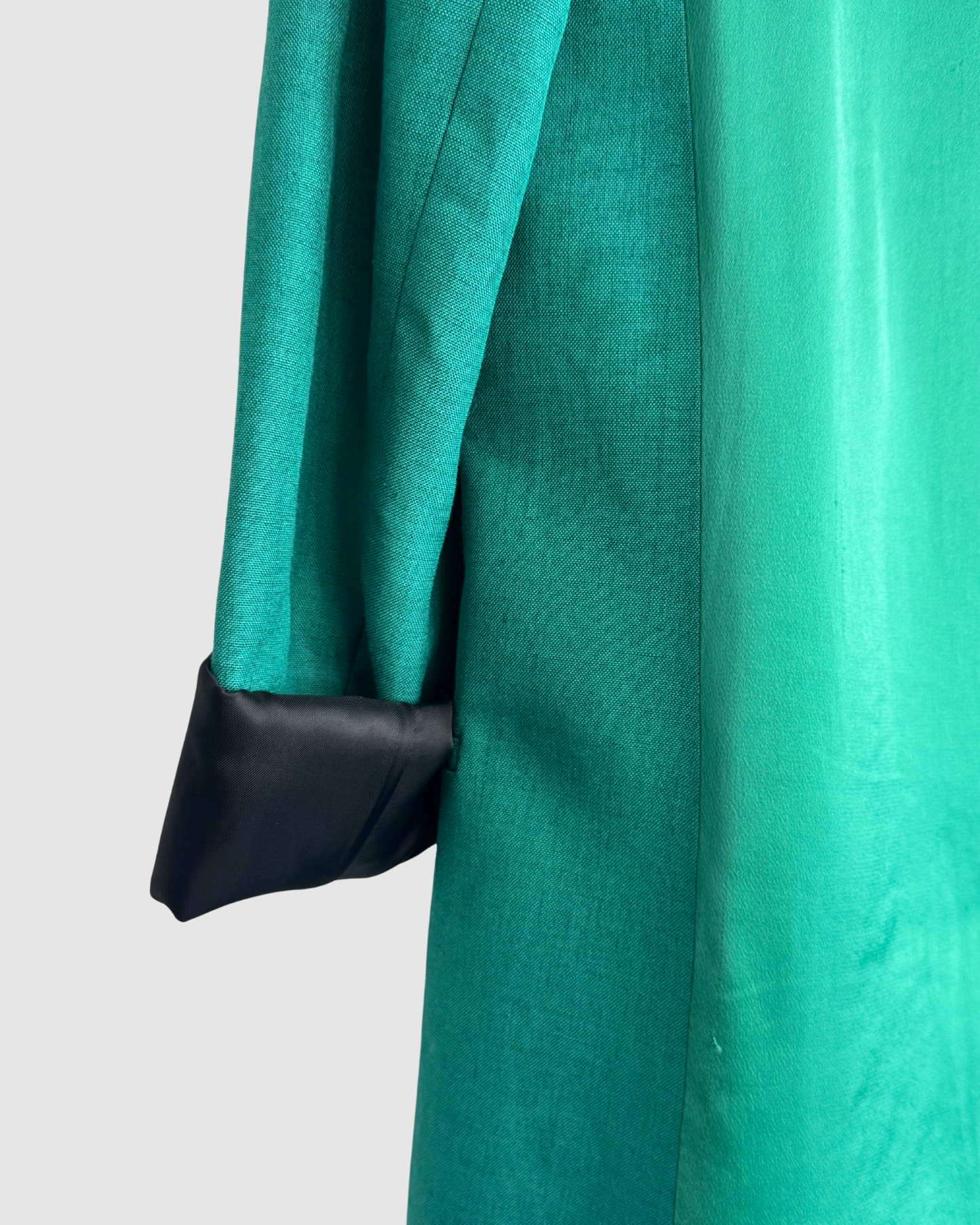 Victoria Beckham Lined Emerald Green Satin Black Trim Single Clasp Blazer
