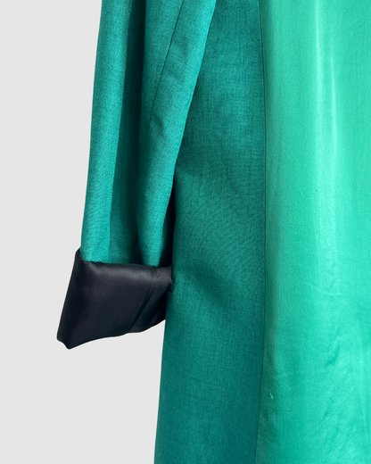 Victoria Beckham Lined Emerald Green Satin Black Trim Single Clasp Blazer