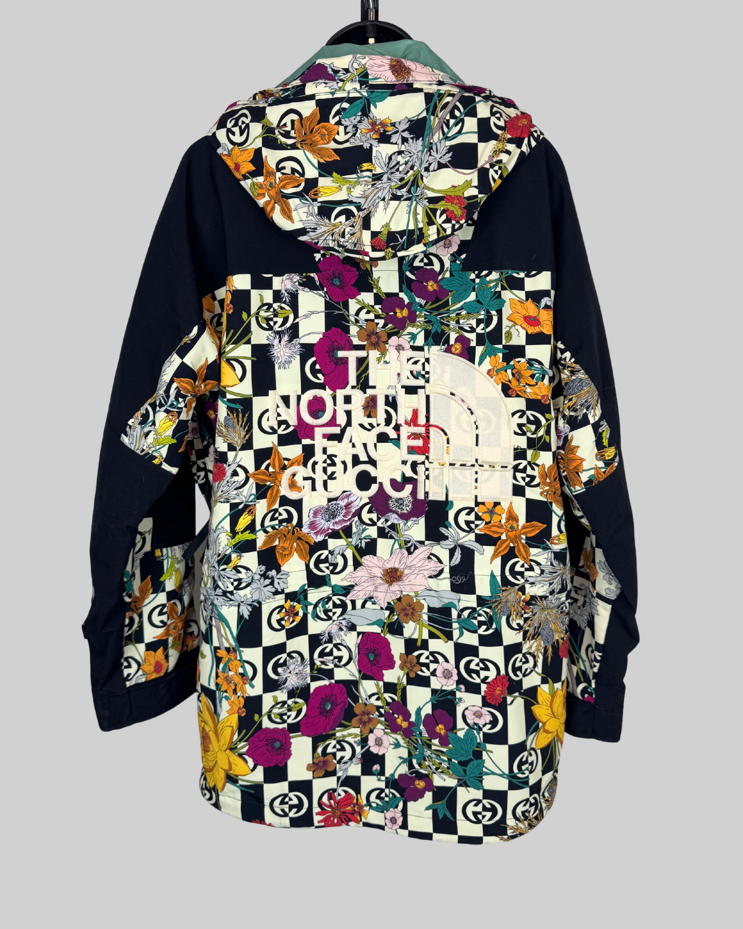 North Face Gucci Black w Monogram Floral Zip Up Jacket w Hood