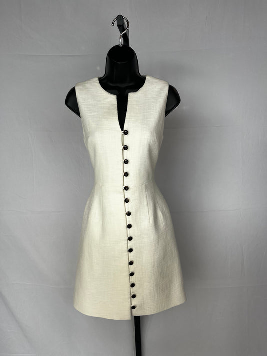 Pearl by Lela Rose White Tweed Button Down Sleeveless Mini Dress
