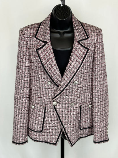 Veronica Beard Pink & Purple Tweed Button Up Jacket w 2 Front Pockets