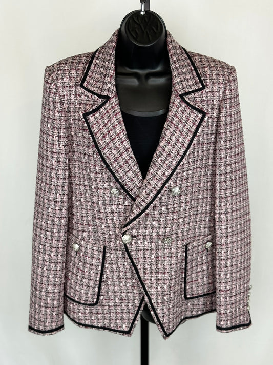Veronica Beard Pink & Purple Tweed Button Up Jacket w 2 Front Pockets