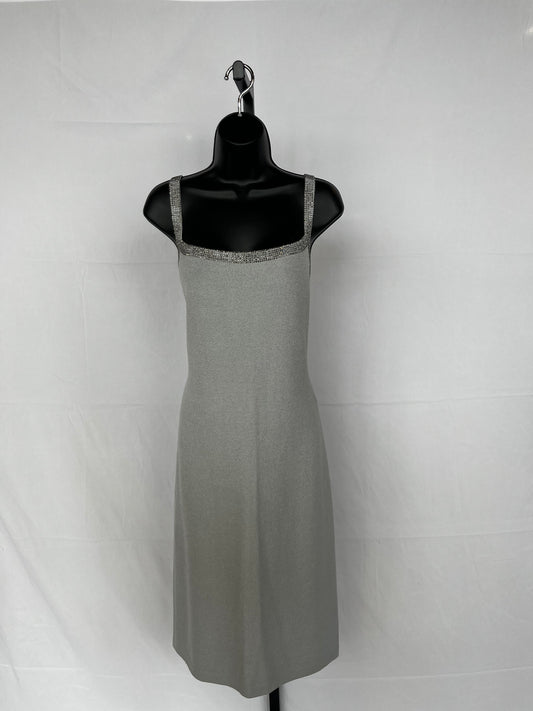 St. John Light Grey Sleeveless Knee Length Dress w/ Rhinestone Straps
