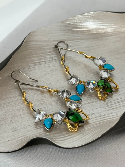Alexis Bittar Turquoise Ornate Crystal Gem Drop Earrings