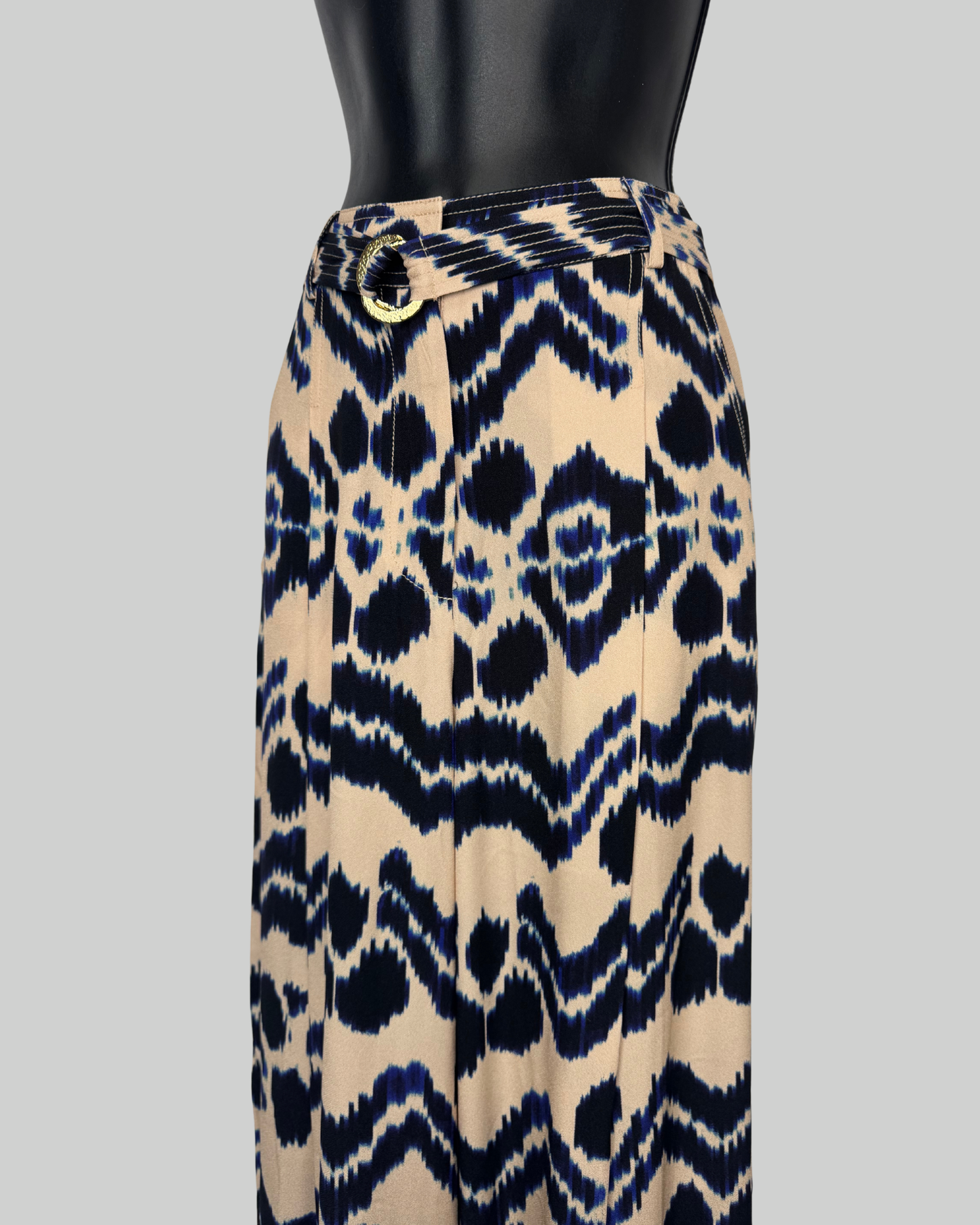 Ulla Johnson Blue Cream Tie-Dye Flare Leg Pants w Belt NWT