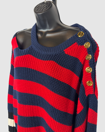 Balmain Blue, Red, White & Black Striped Sweater Dress NWT