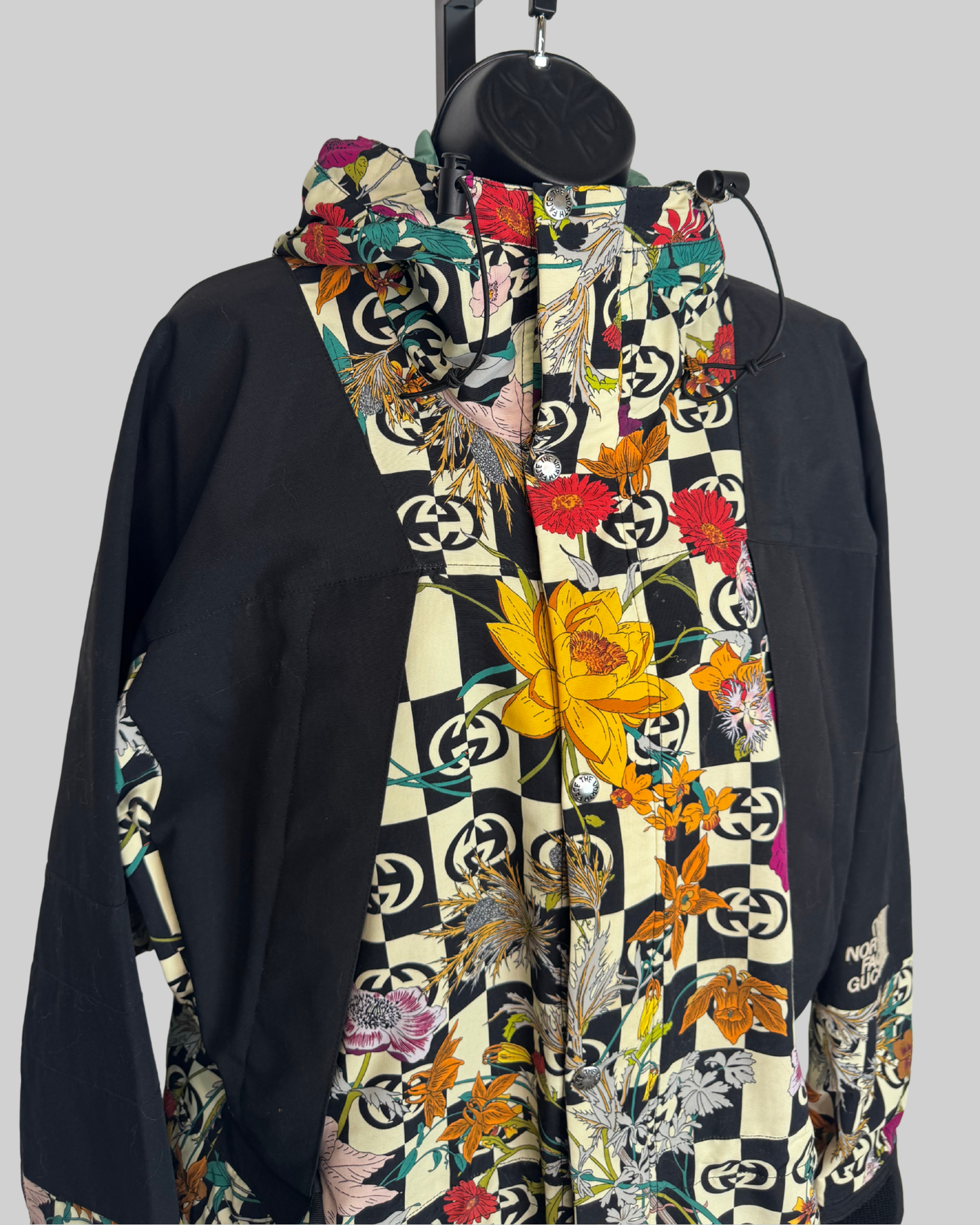 North Face Gucci Black w Monogram Floral Zip Up Jacket w Hood