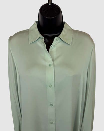 Vince Silk Mint Green Collared Long Sleeve Button Up Blouse