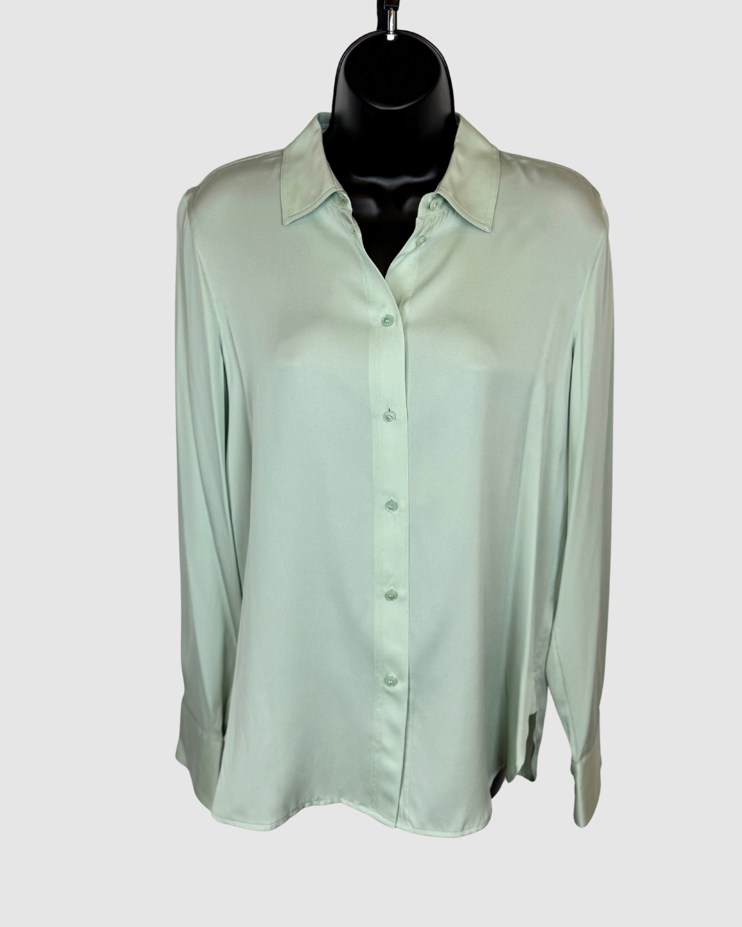 Vince Silk Mint Green Collared Long Sleeve Button Up Blouse