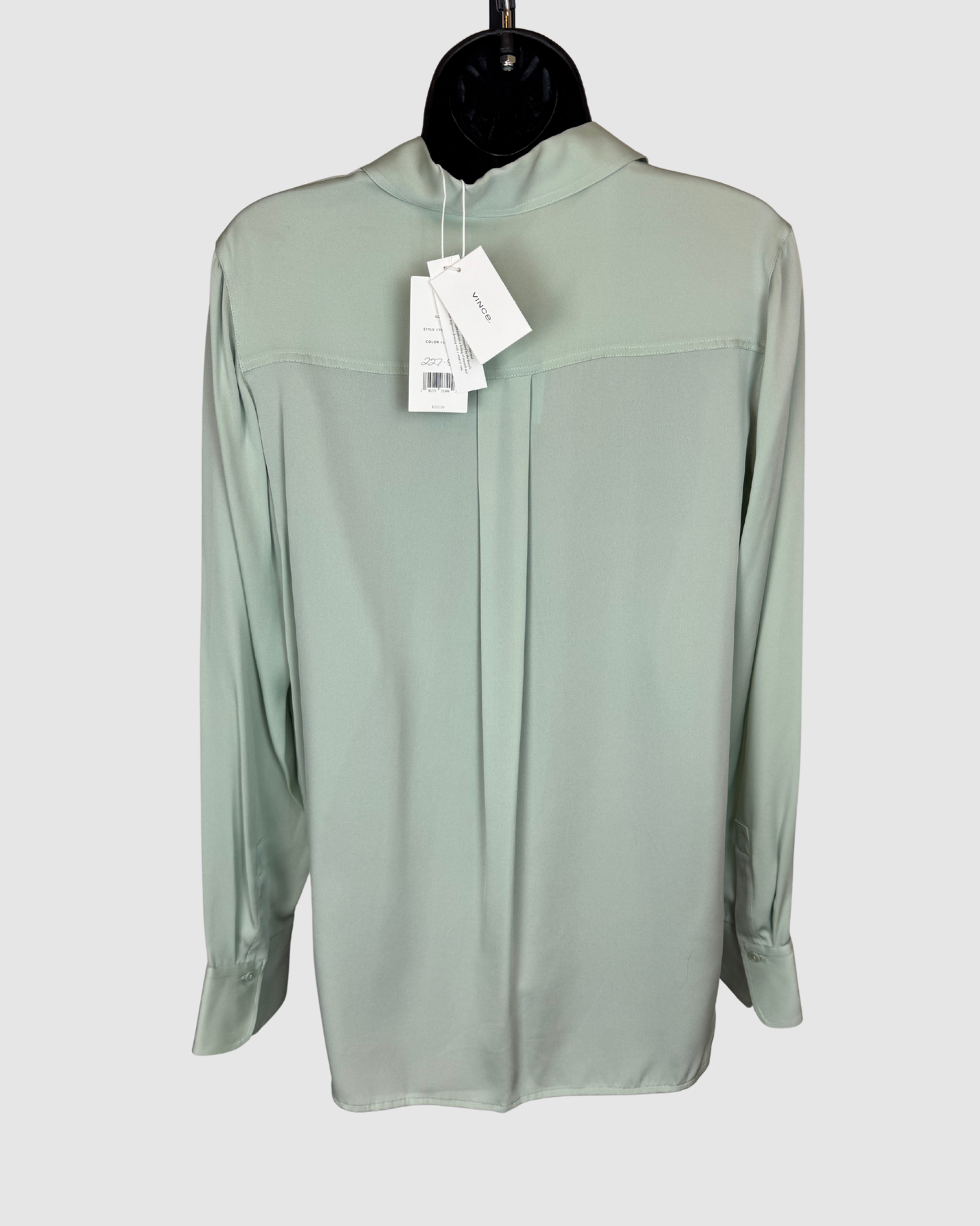 Vince Silk Mint Green Collared Long Sleeve Button Up Blouse