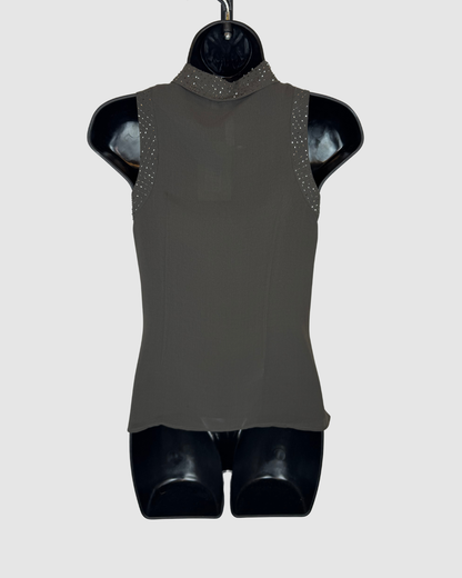 Robbi & Nikki Grey Beaded Tie-Front Asymmetrical Drape Sleeveless Top