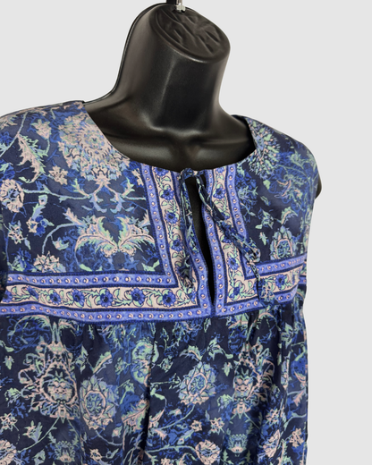 Rebecca Taylor Silk Blue & Purple Print Sleeveless Tie-Neck Blouse