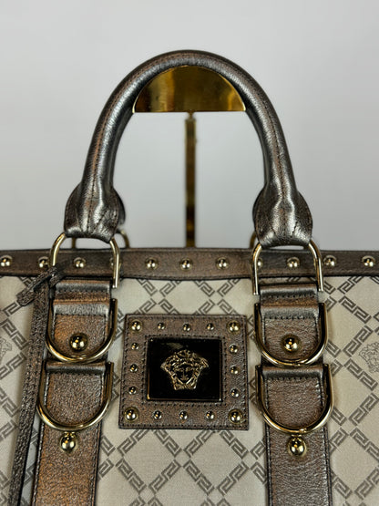 Versace Beige Metallic Leather Gold tone Hardware "Madonna Boston" Tote Bag
