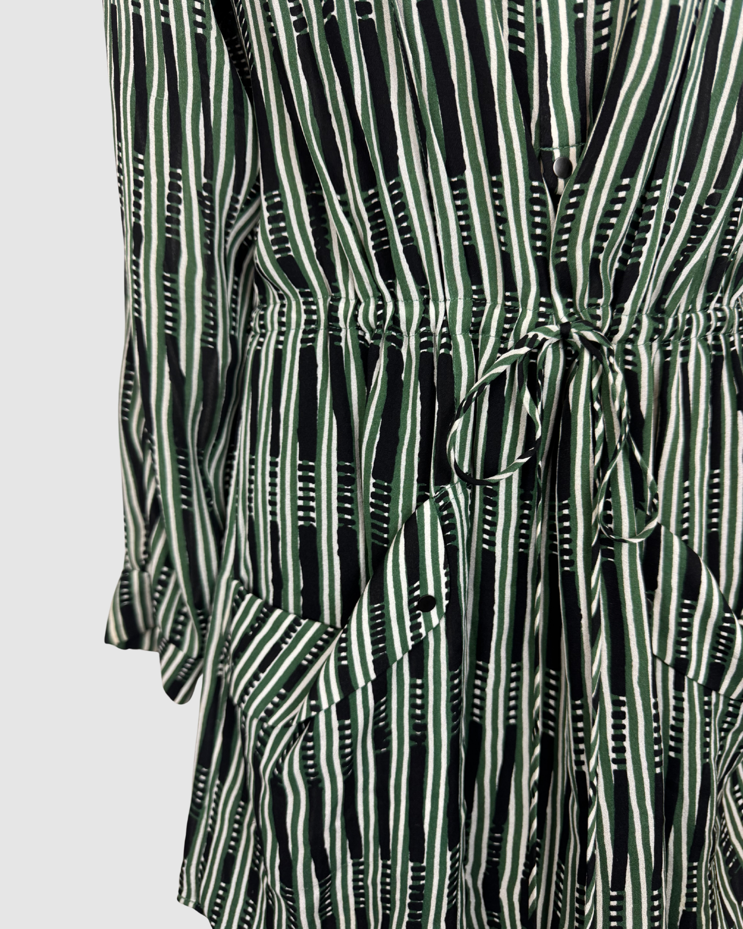 ALC Silk Black & Green Striped Long Sleeve Romper
