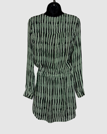 ALC Silk Black & Green Striped Long Sleeve Romper