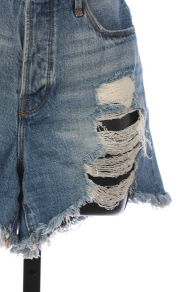 Good American Medium Wash Denim Distressed Jean Shorts