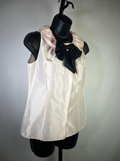 Lafayette 148 Silk Light Pink Ruffle Neckline Sleeveless Bow Button Top NWT