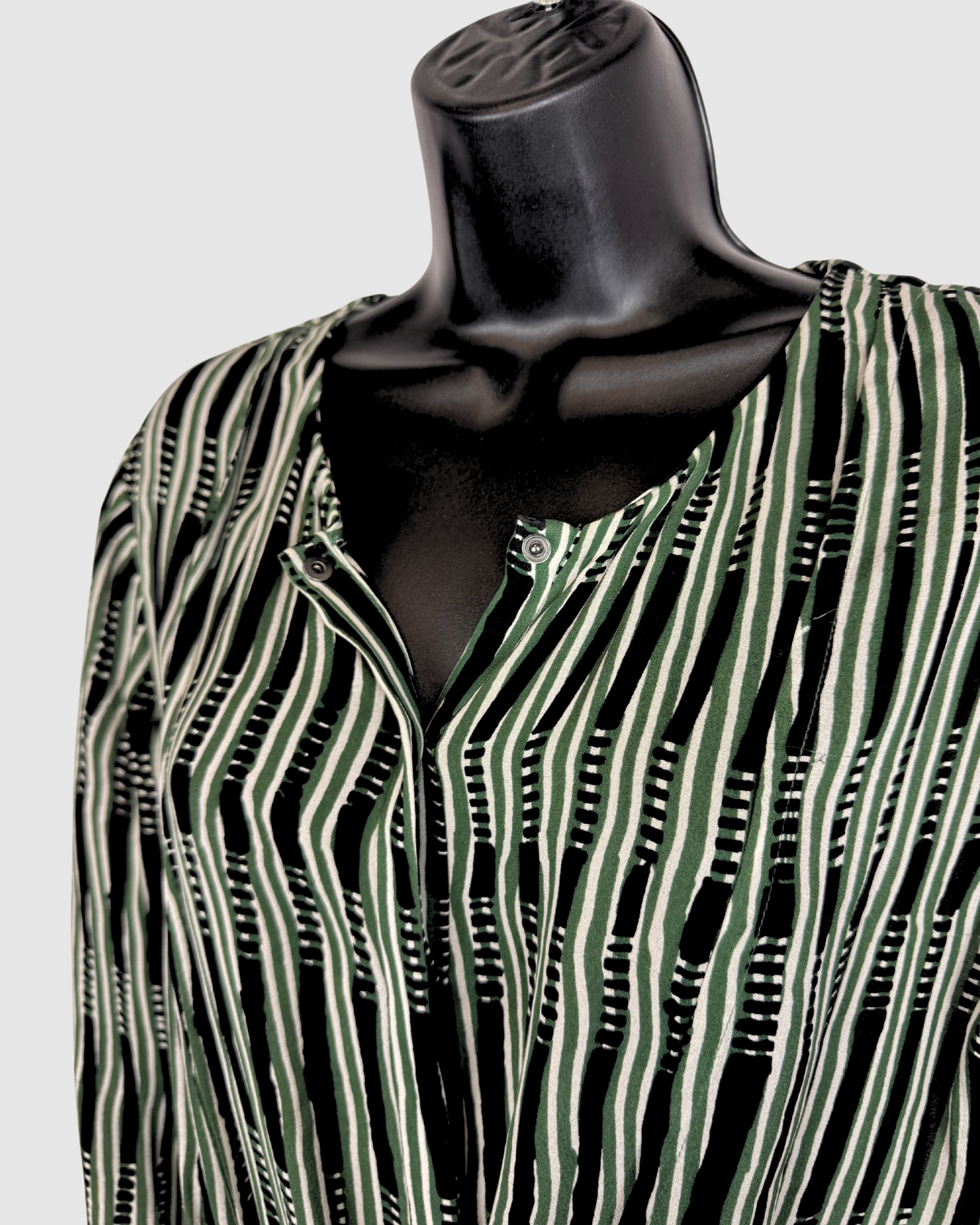 ALC Silk Black & Green Striped Long Sleeve Romper