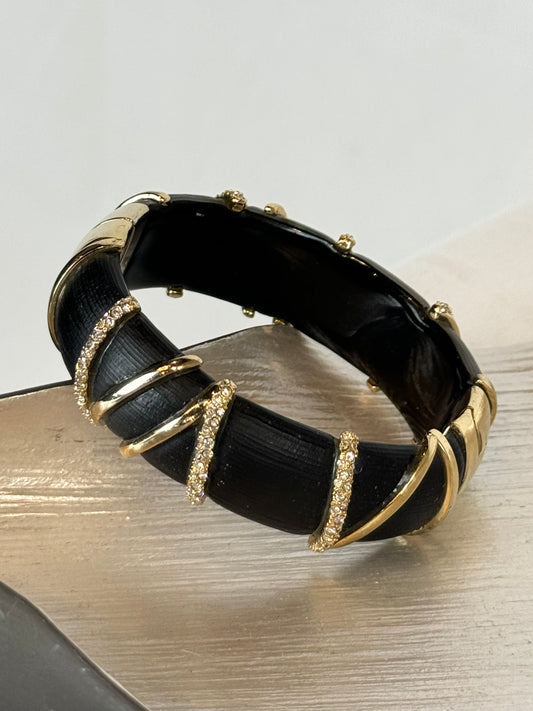 Alexis Bittar Black Matte Frosted 14K Gold Diamond Accent Cuff Bracelet