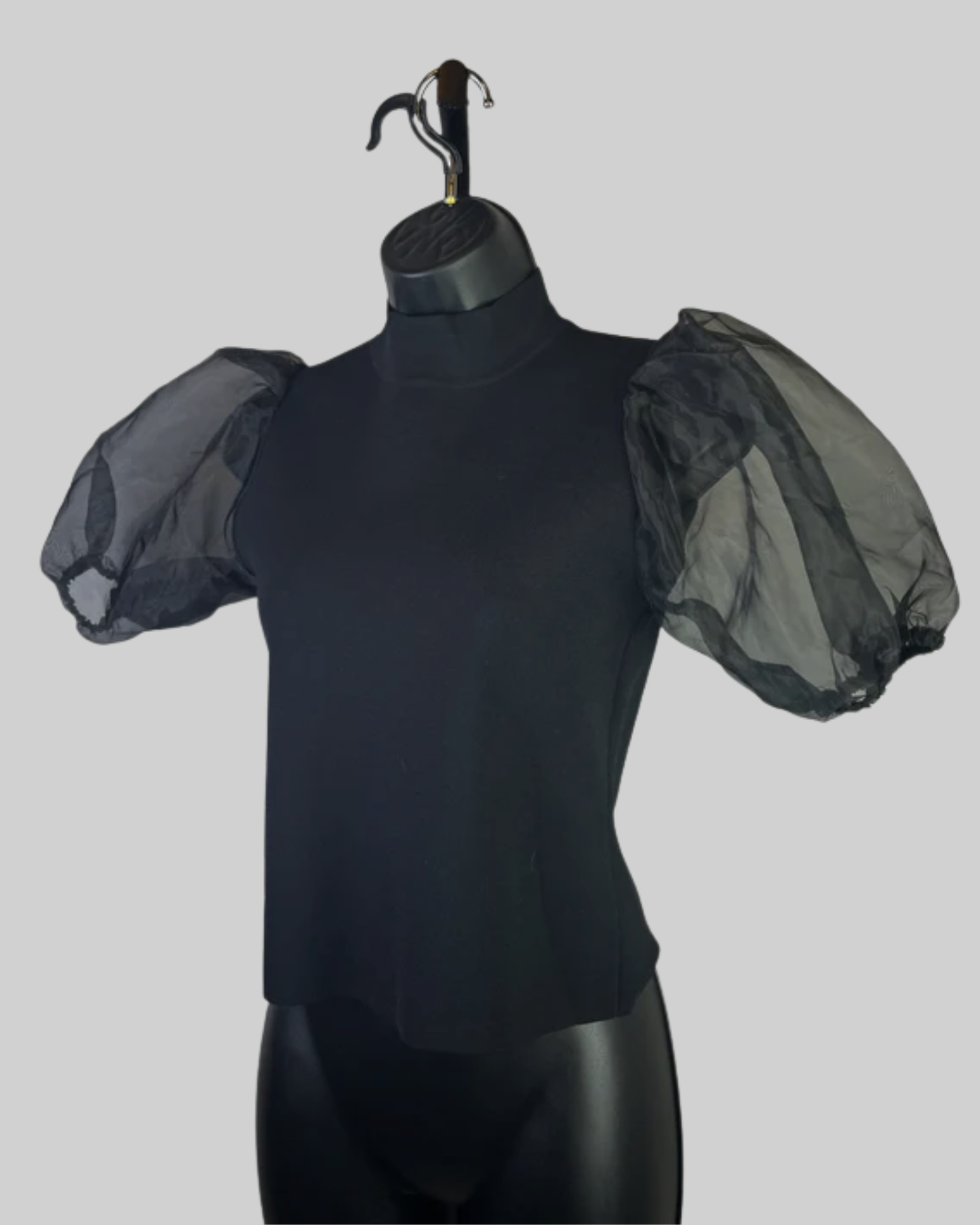 House of Harlow Black Knit Short Puff Sheer Sleeve Turtleneck Top