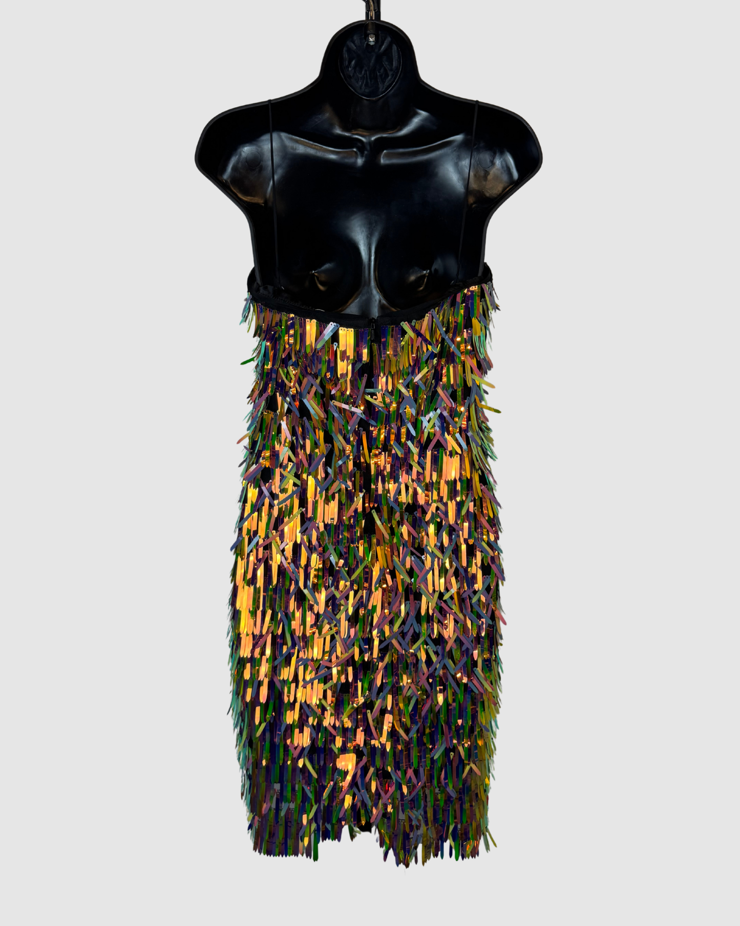 Milly Multicolor 3D Iridescent Tiered Strapless Knee-Length Dress