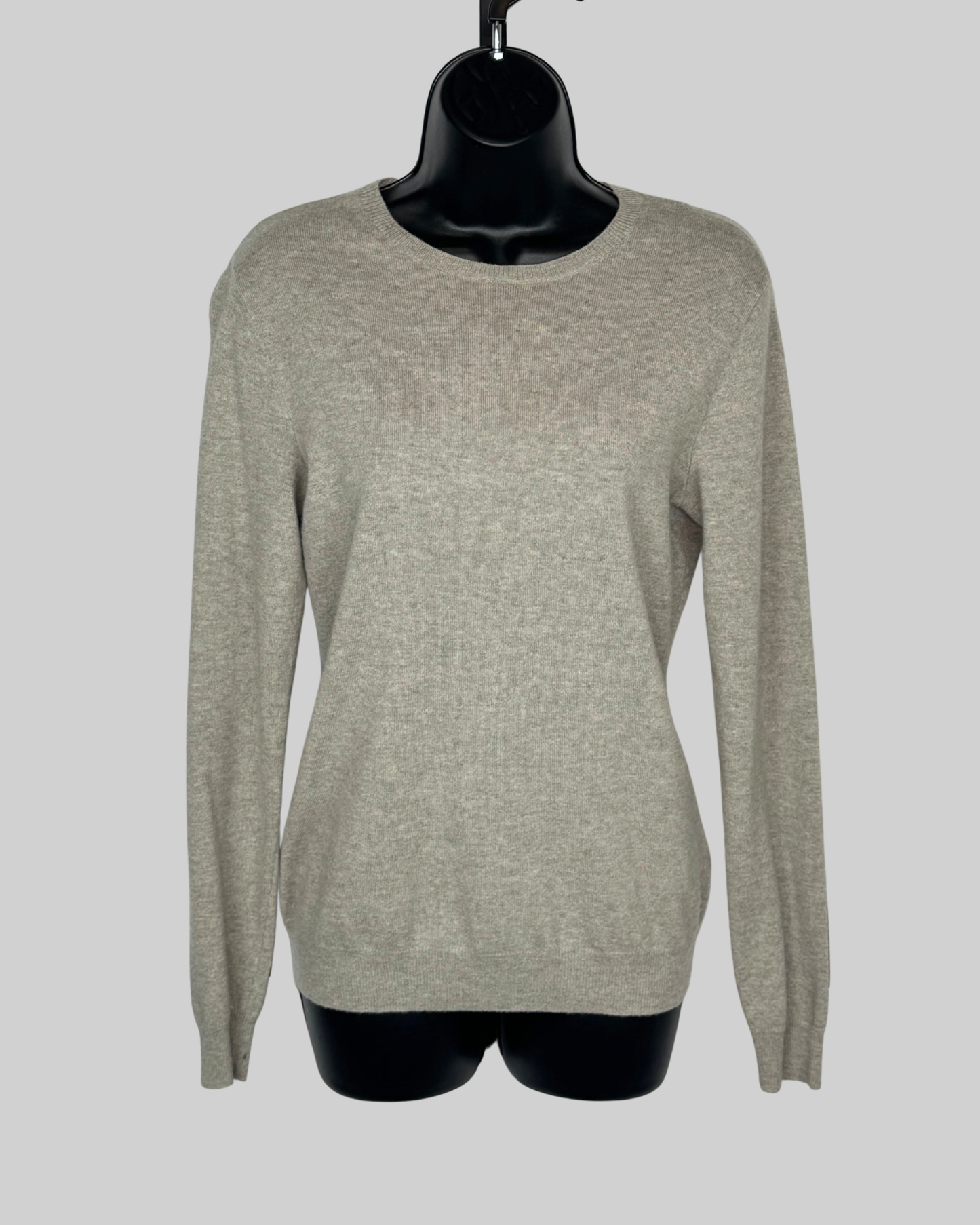 Ralph Lauren Cashmere Grey Sweater w Brown Leather Elbow Detail