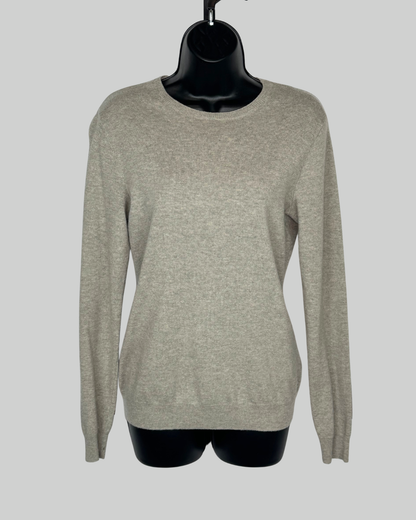 Ralph Lauren Cashmere Grey Sweater w Brown Leather Elbow Detail