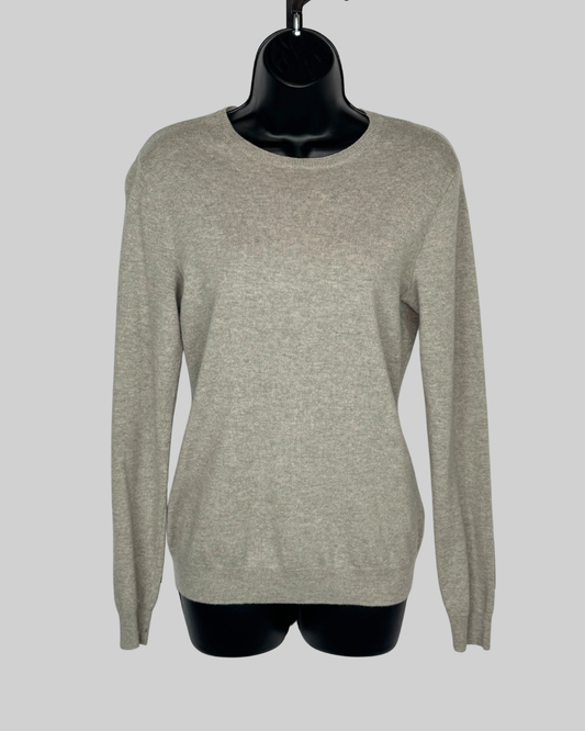 Ralph Lauren Cashmere Grey Sweater w Brown Leather Elbow Detail