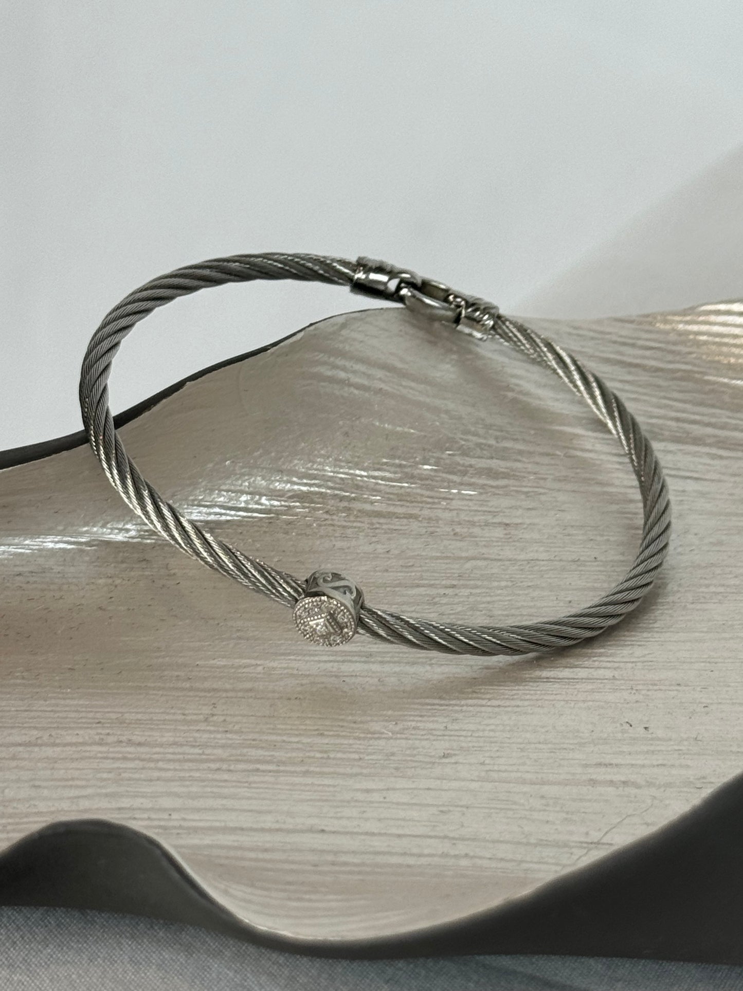 Charriol AU 750 Steel Cable Bracelet w/ Diamond