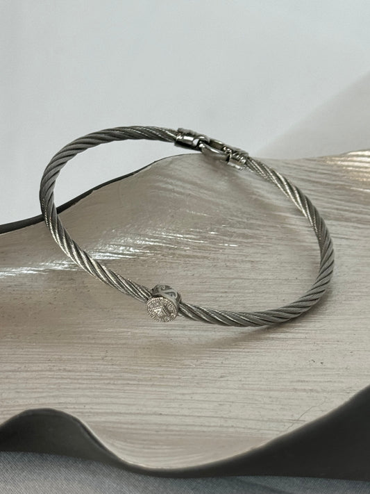 Charriol AU 750 Steel Cable Bracelet w/ Diamond