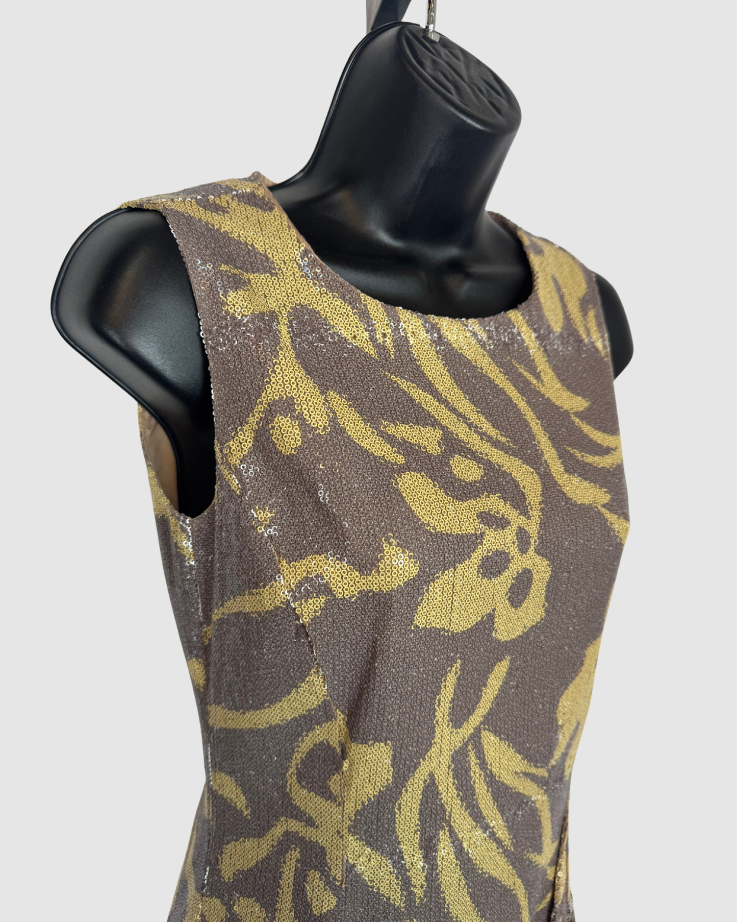 Custo Barcelona Grey Green Floral/ Snake Print Sequin Sleeveless Mini Dress