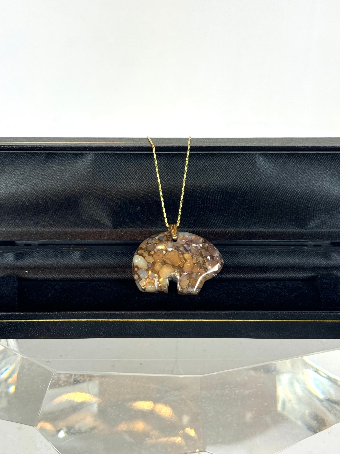 COMES W BOX -14k Boulder Opal "Bear" Pendant Necklace