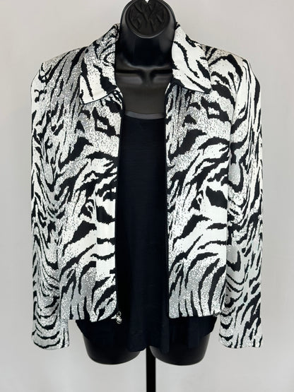 St. John Black White Zebra Print Collared Zip Up Jacket