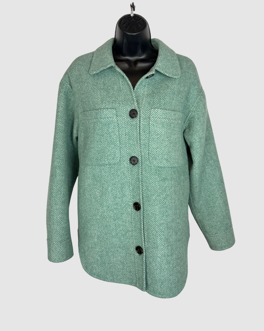 Rails Wool Light Green Chevron Print Double Breasted Button Up Jacket
