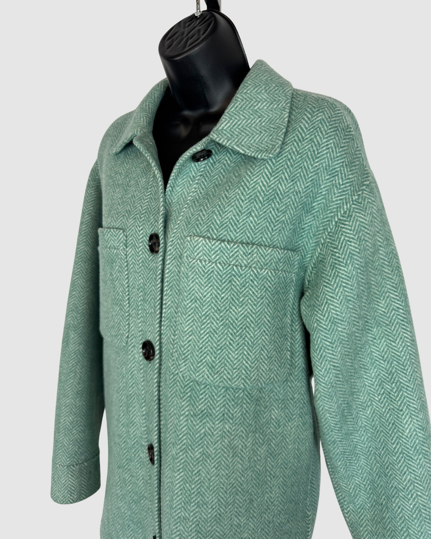 Rails Wool Light Green Chevron Print Double Breasted Button Up Jacket