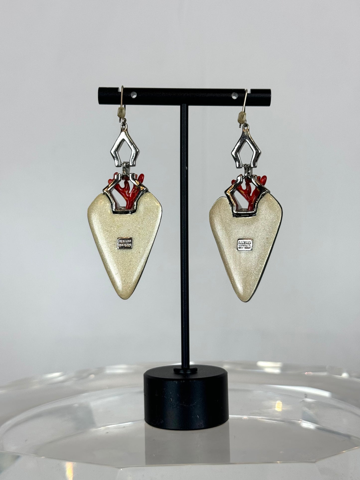 Alexis Bittar Black Matte Red & Crystal Triangle Dangle Earrings (Matching Cuff)