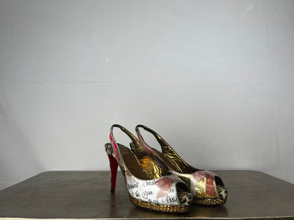 COMES WITH BOX - Christian Louboutin Winter Trash PVC Peep Toe Sling Back Pumps