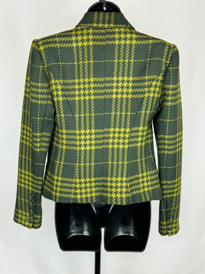 L'Agence Dark Green & Lime Green Plaid Open Faced Blazer NWT