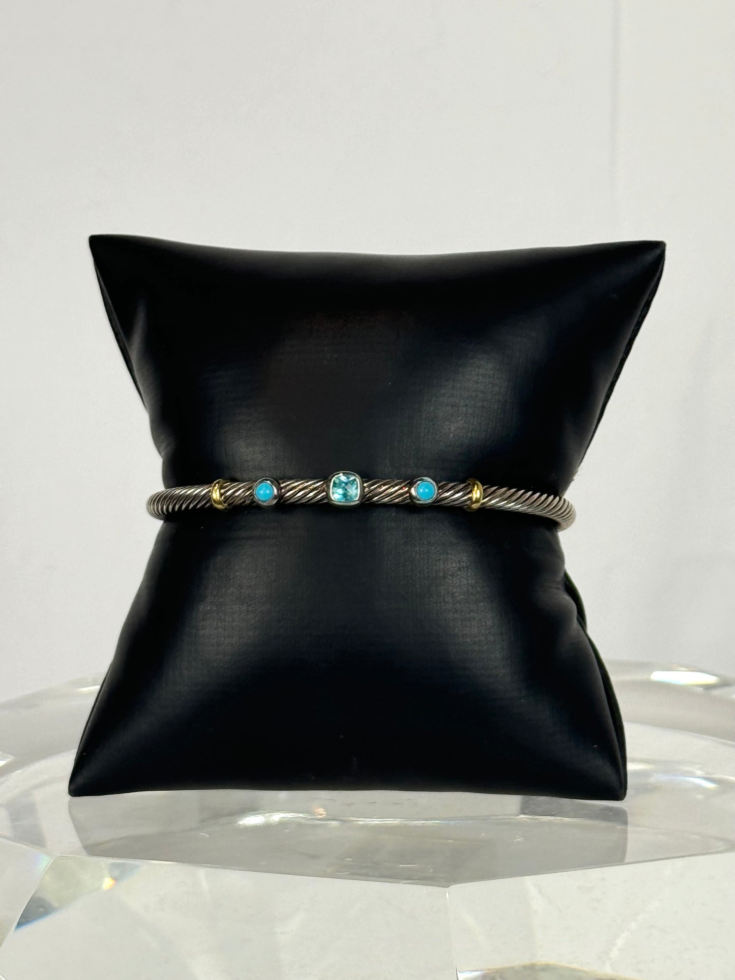 David Yurman Renaissance Blue Topaz Sterling Silver Cable Bracelet w/ 18K Gold Accents