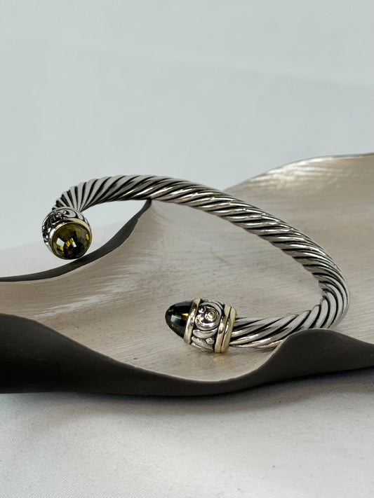 David Yurman Peridot Onyy Cable Cuff Bracelet