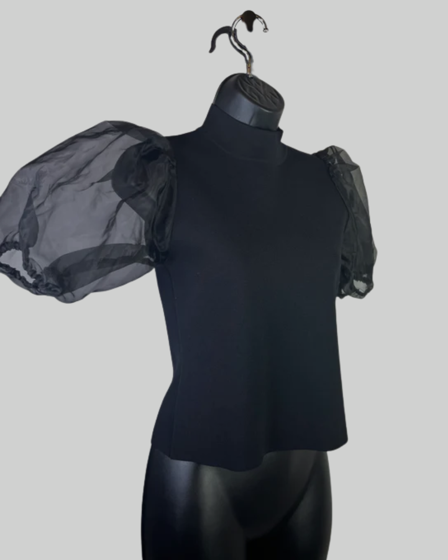 House of Harlow Black Knit Short Puff Sheer Sleeve Turtleneck Top