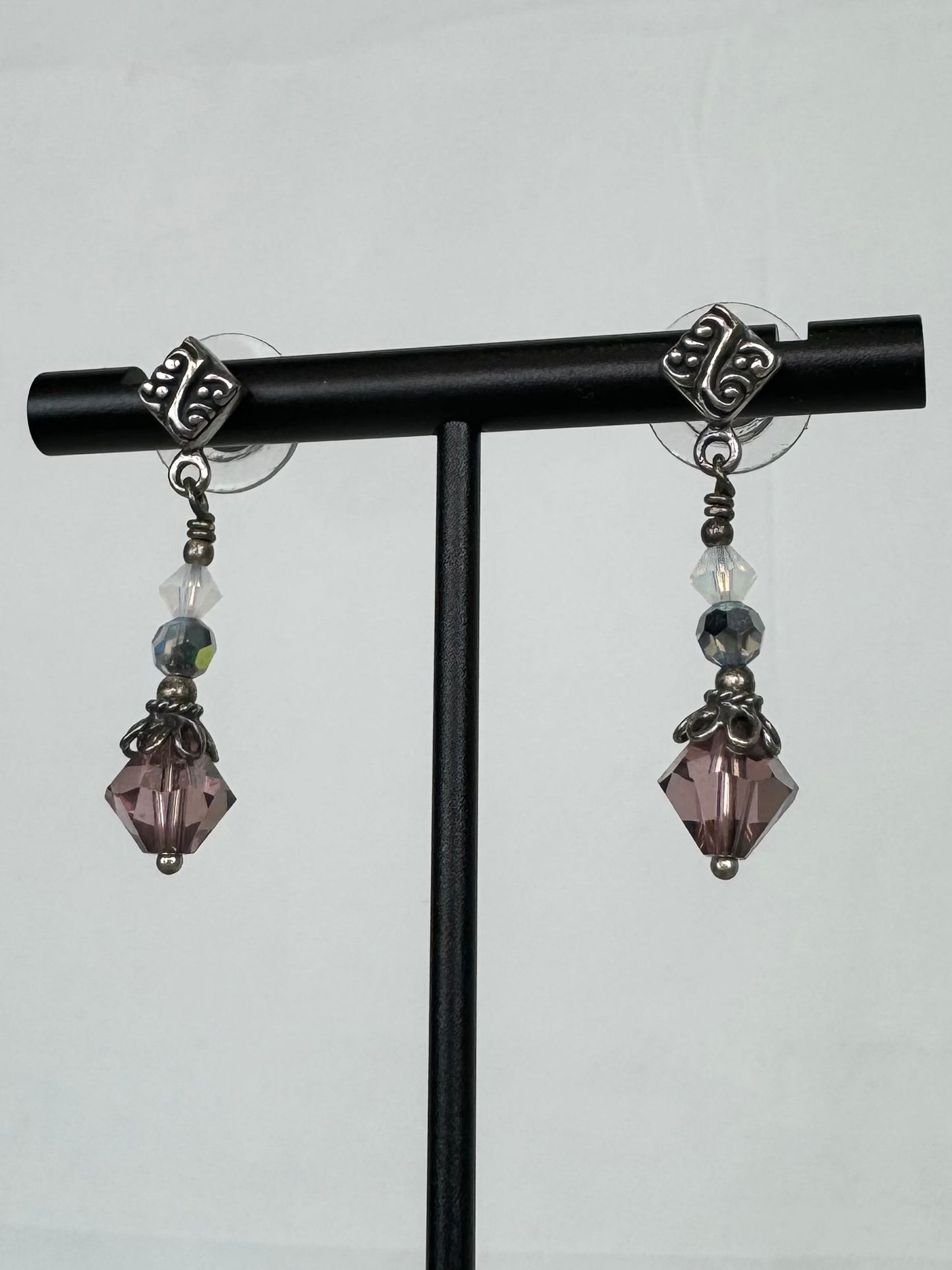 Tres Jolis Purple Crystal & Silver Toned Charm Dangle Earrings