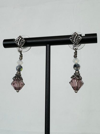 Tres Jolis Purple Crystal & Silver Toned Charm Dangle Earrings