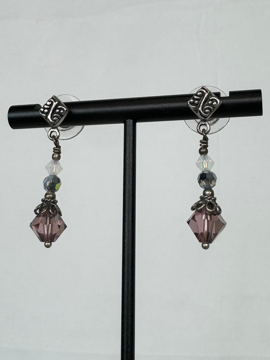 Tres Jolis Purple Crystal & Silver Toned Charm Dangle Earrings