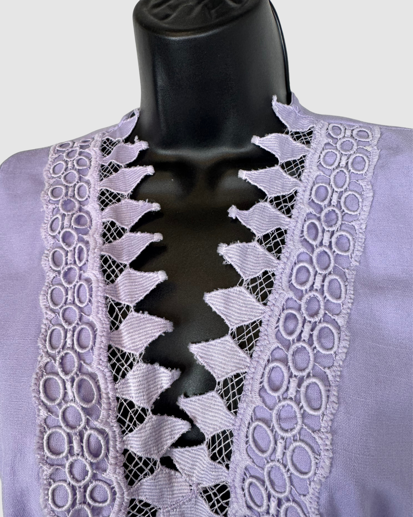 Peixoto Light Purple Crochet Detail V-Neck 1/2 Ruffle Sleeve Mini Dress