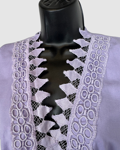 Peixoto Light Purple Crochet Detail V-Neck 1/2 Ruffle Sleeve Mini Dress
