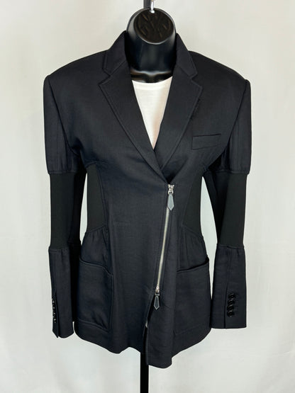 Burberry Black Zip Up Spandex Part Blazer-Like Jacket w Corset Lace Back Detail