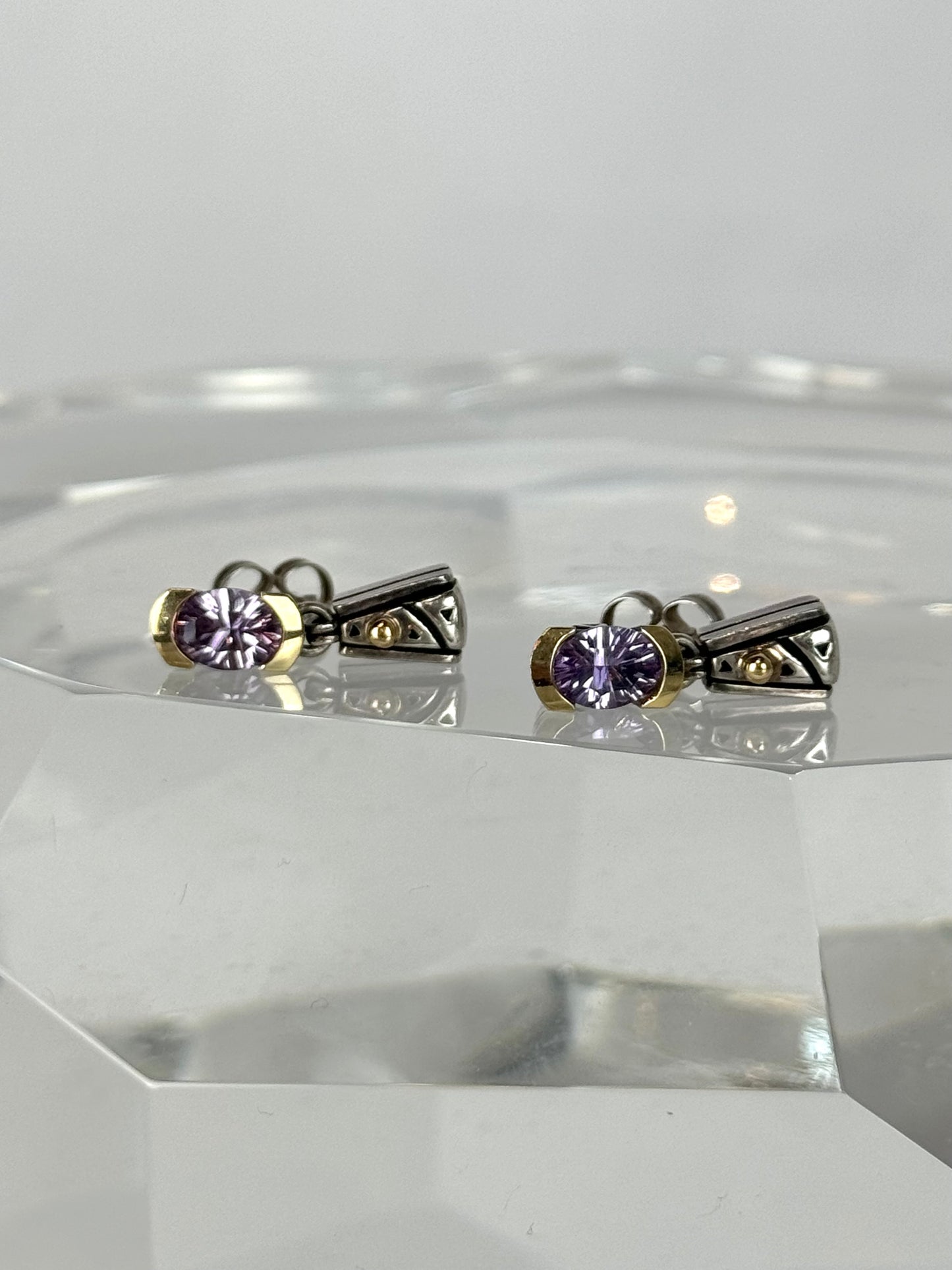 John Atencio Sterling Silver & 18K Gold Purple Amethyst Drop Earrings