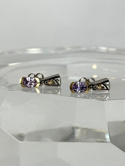 John Atencio Sterling Silver & 18K Gold Purple Amethyst Drop Earrings
